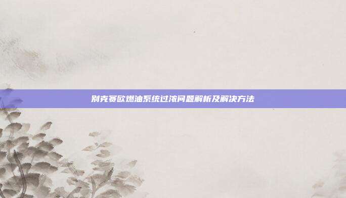别克赛欧燃油系统过浓问题解析及解决方法