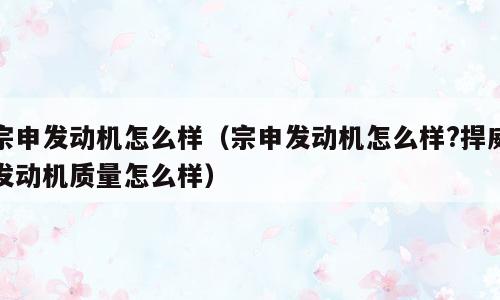 宗申发动机怎么样（宗申发动机怎么样?捍威发动机质量怎么样）