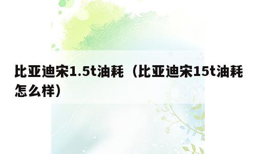 比亚迪宋1.5t油耗（比亚迪宋15t油耗怎么样）
