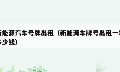 新能源汽车号牌出租（新能源车牌号出租一年多少钱）
