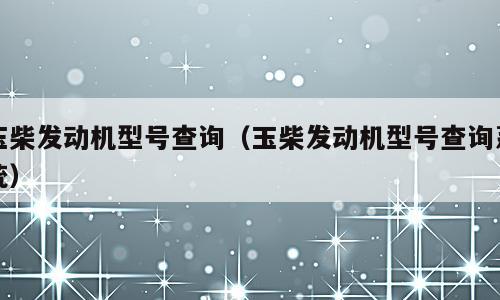 玉柴发动机型号查询（玉柴发动机型号查询系统）
