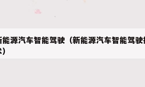 新能源汽车智能驾驶（新能源汽车智能驾驶技术）