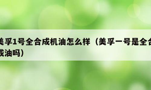美孚1号全合成机油怎么样（美孚一号是全合成油吗）
