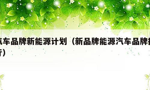 汽车品牌新能源计划（新品牌能源汽车品牌排行）